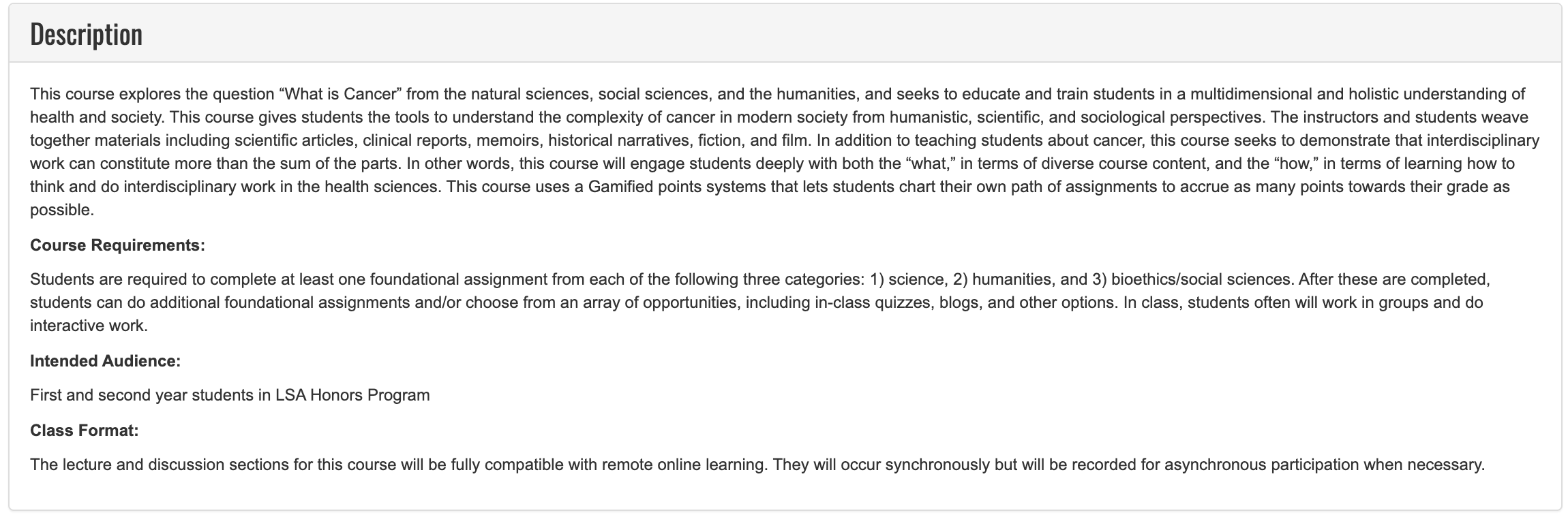 HONORS 233 course description