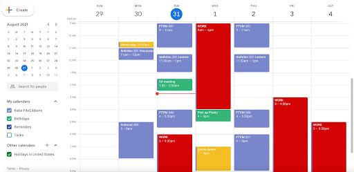 Google calendar view