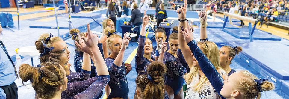 The women's gymnastics team does a cheer