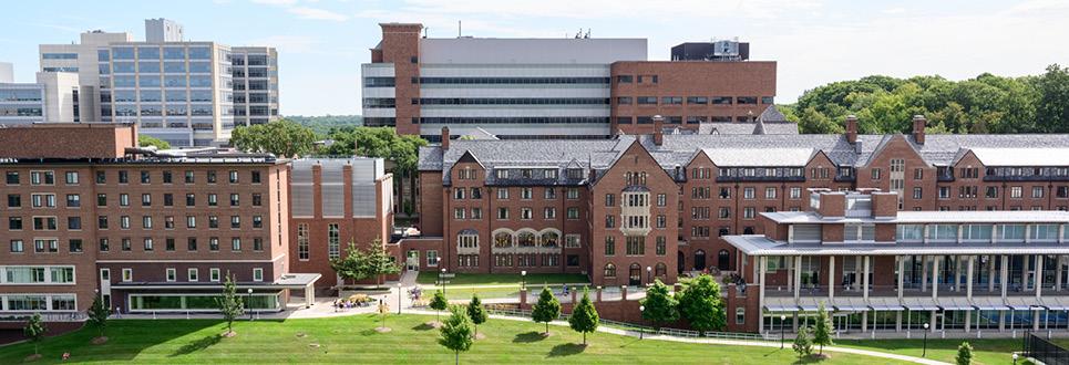 A drone photo of the Hill on campus